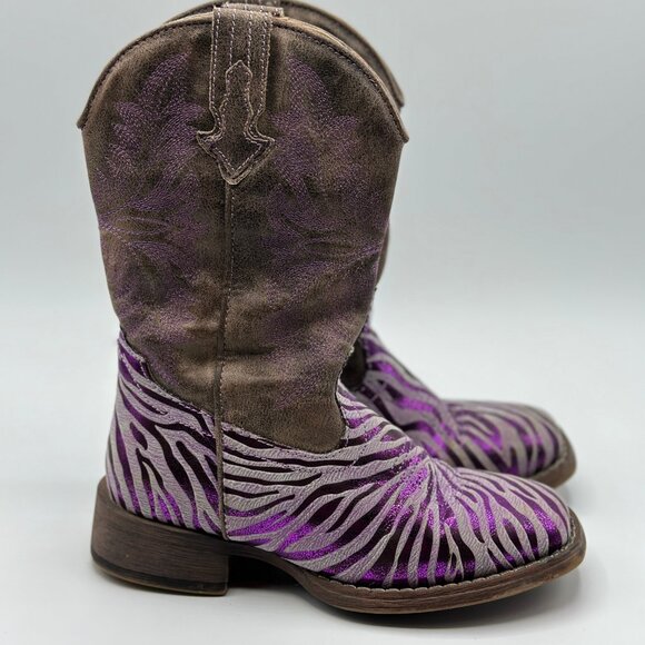 Roper Little Girl's Western Purple Metallic Zebra Square Toe Toddler Boots Sz 12 - Picture 2 of 12